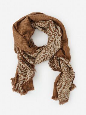 J McLaughlin Carey Cashmere Scarf in Coral Current Shawl - Cream/Brown NEW